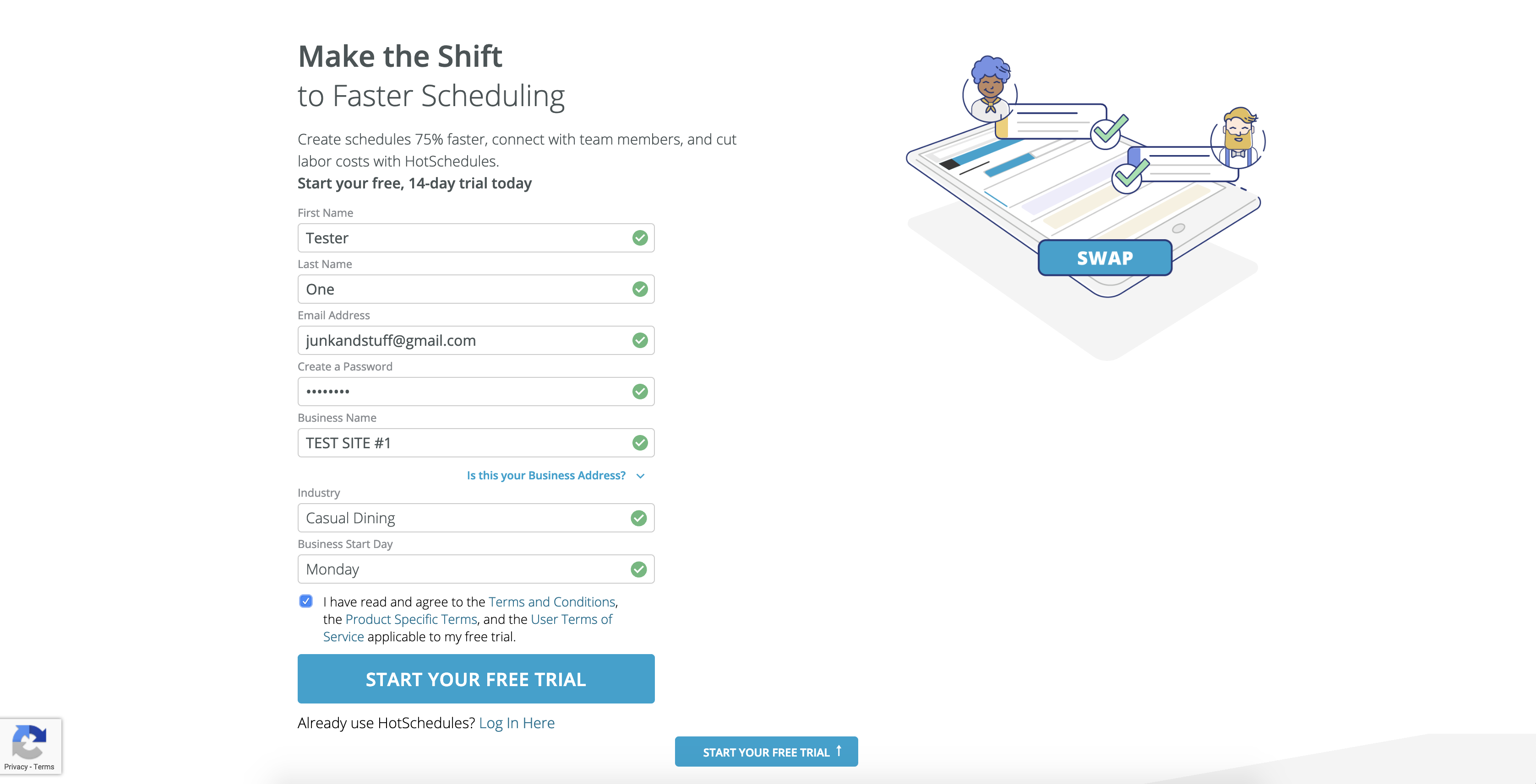Essentials free trial sign up screen