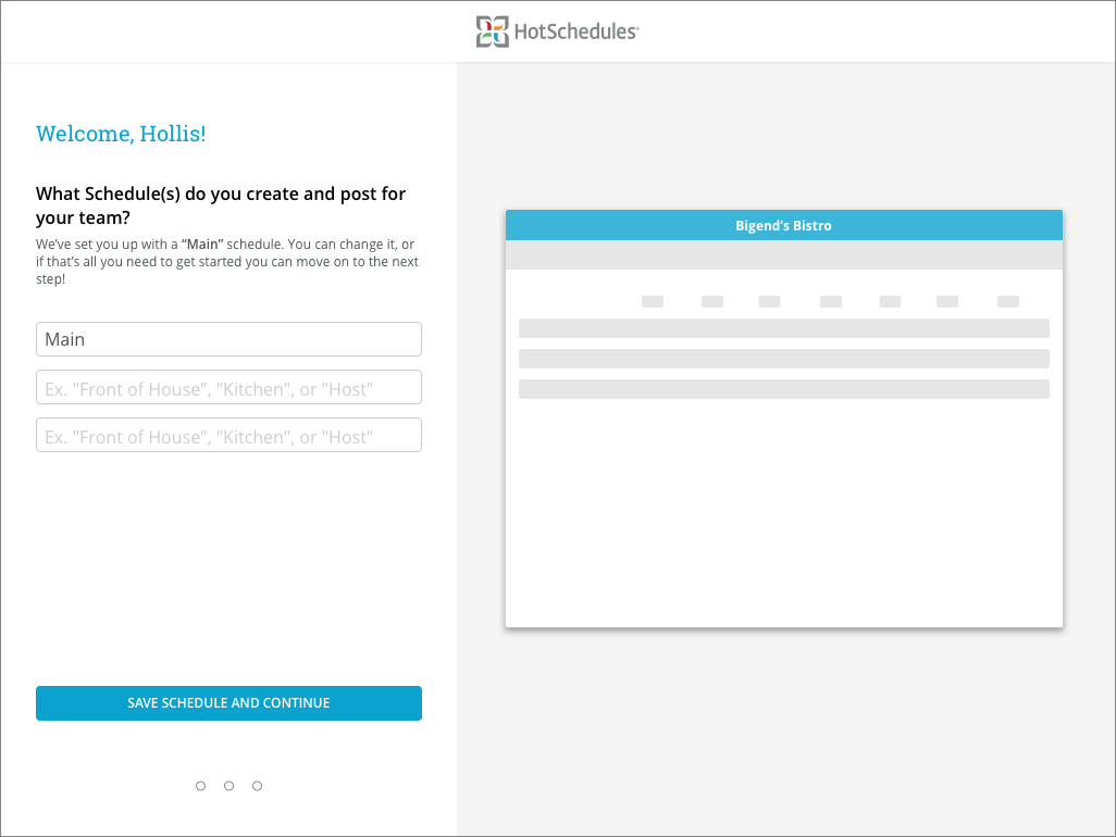 Essentials dynamic onboarding flow - schedules