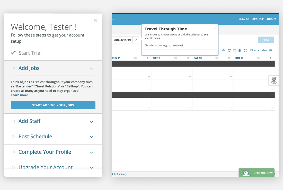 Essentials screenshots Set Up panel and tutorials