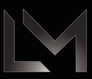 Stylized letters L and M merged into a single sleek dark gradient logo on a black background.