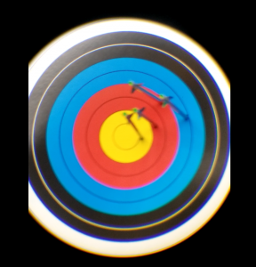 An archery target seen through a lens