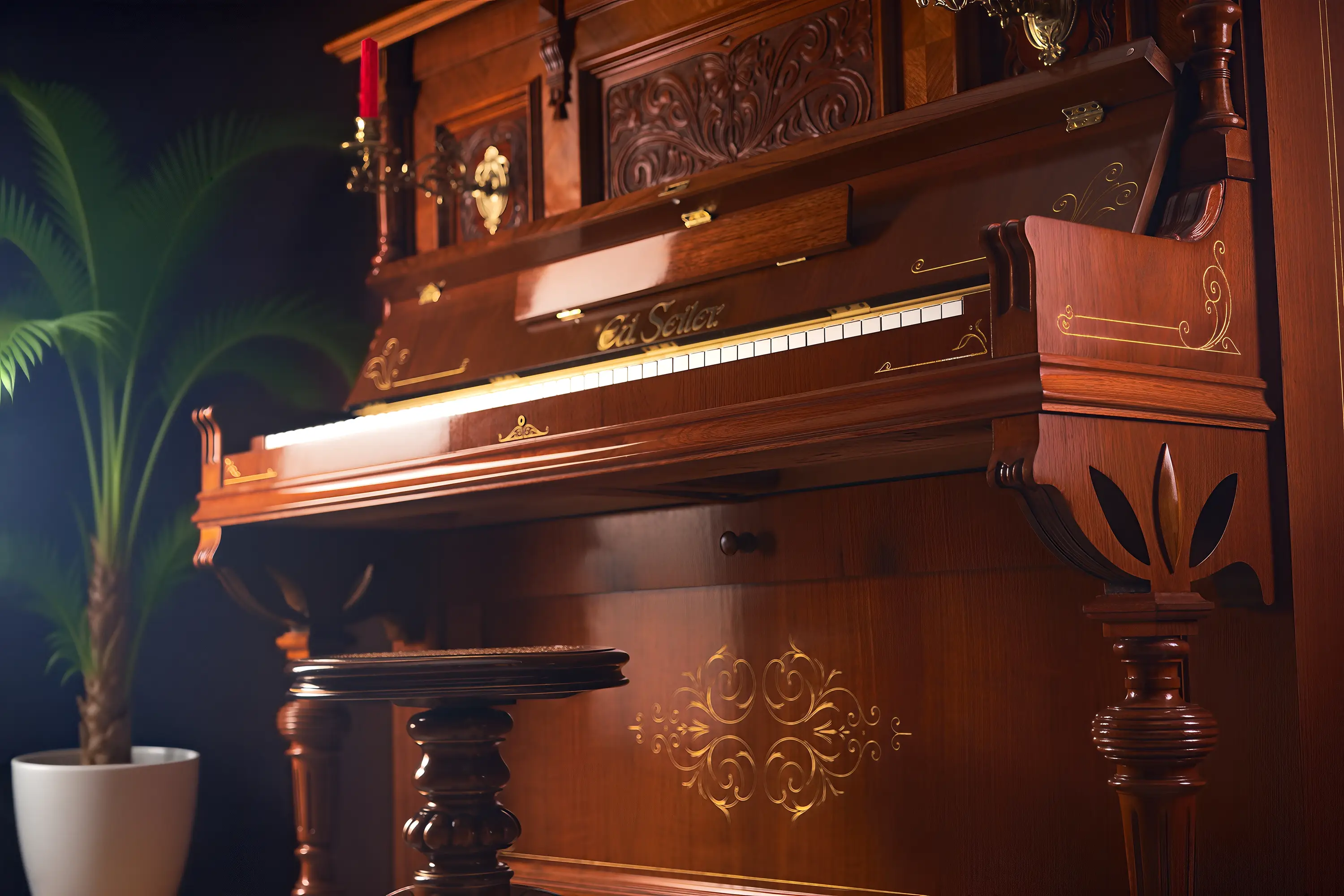 Klavierhocker - Ed. Seiler Klavier – restauriert, Nussbaum Schellack