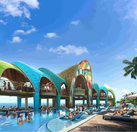 The Floating Flamingo at Royal Beach Club where Groove Cruise 2027 will dock for the day.
