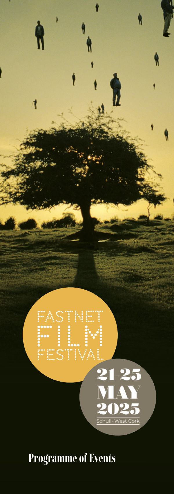 Faastnet Film Festival 2025 programme of events cover showing still from movie with people floating in the air and tree in the midle