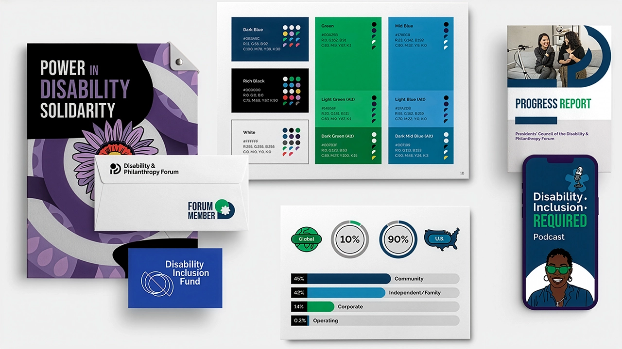 Accessible asset suite of reports, guides, info graphics and sub identity designs