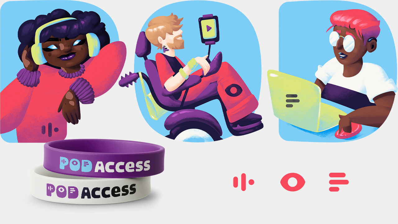 P O D illustrations, wrist band, and symbol icons