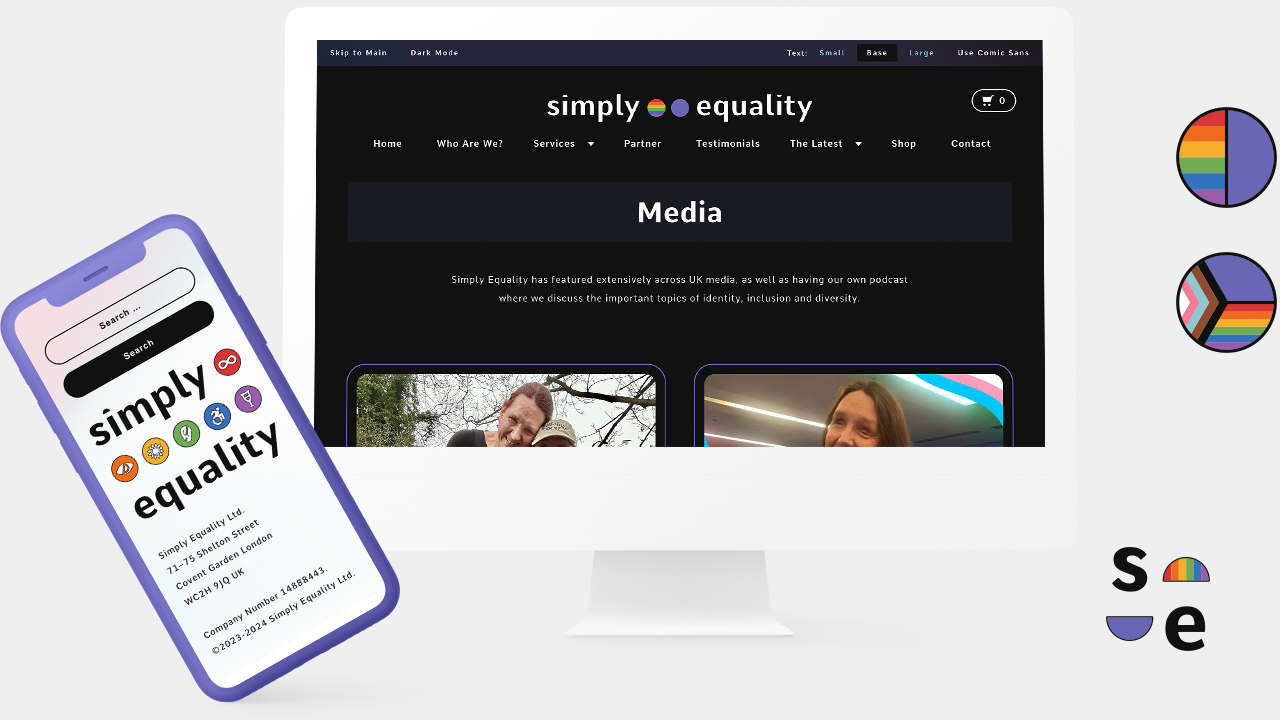 Phone and desktop websites in light and dark mode with sub-identity icons