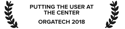 Award graphic 'Putting the User at the Center ORG TECH 2018'.