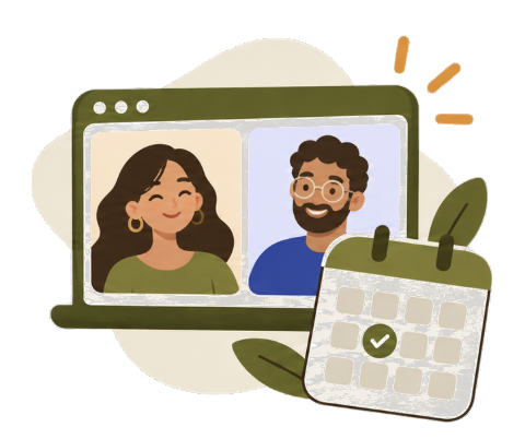 Video session and calendar, representing booking your first session