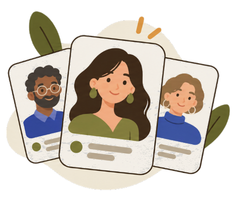 Three therapist profile cards, representing meeting your matches