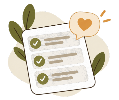 Checklist with a heart, representing telling us what you need