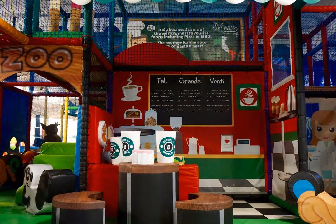 Fancy a coffee? Our Role Play area for kids has its very own coffee shop in Bubbles New Brighton. We are not far from Liverpool and North Wales