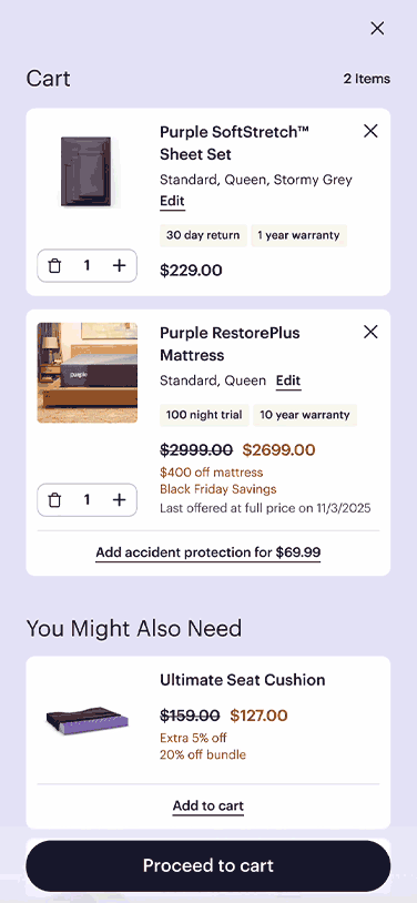 Aalto mobile app screen showing Seller Q&A with collapsable questions and answers