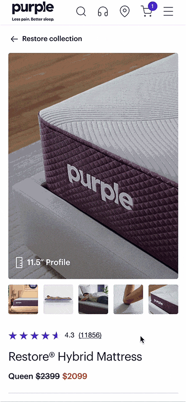 Mobile screen showing a kitchen with a virtual tour badge