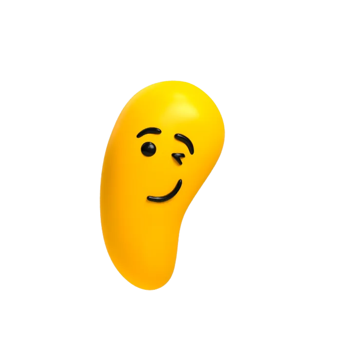 A smiling Designity blob with sunglasses on.