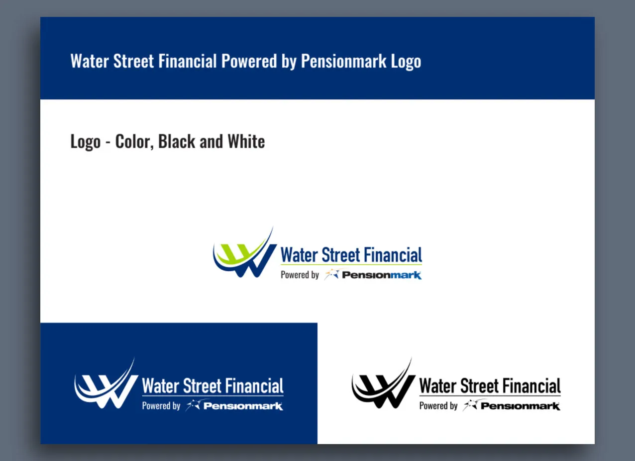 Color palette section of branding guidelines created for Water Street Financial.