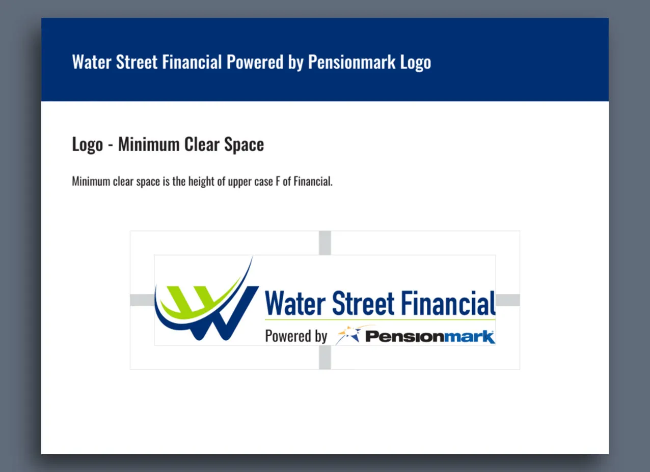 Color palette section of branding guidelines created for Water Street Financial.