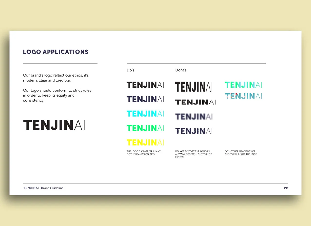 Logo and typography guidelines created for Tenjin AI, a Designity client.
