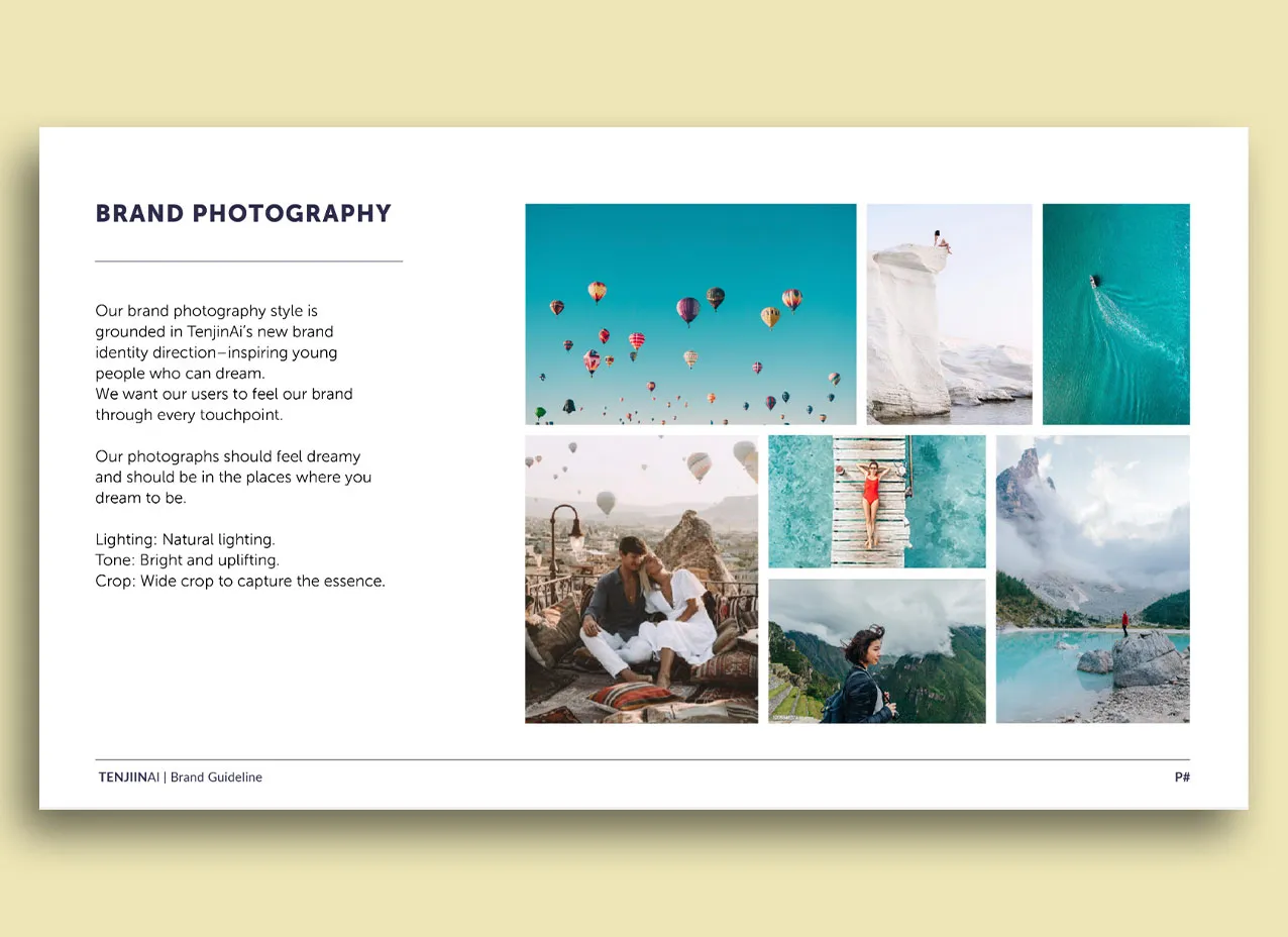 Branding imagery guidelines created for Tenjin AI, a Designity client.