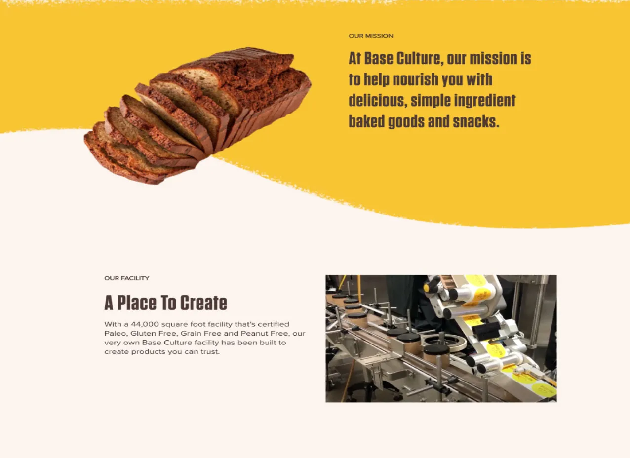 Web design created for Base Culture, a nutritional snack company.