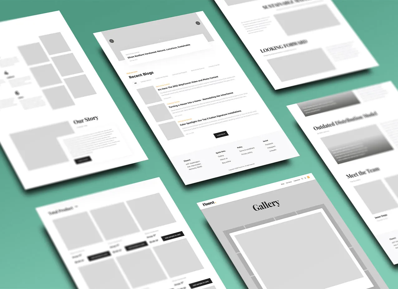 Samples from Flooret's refreshed website after Designity's services.