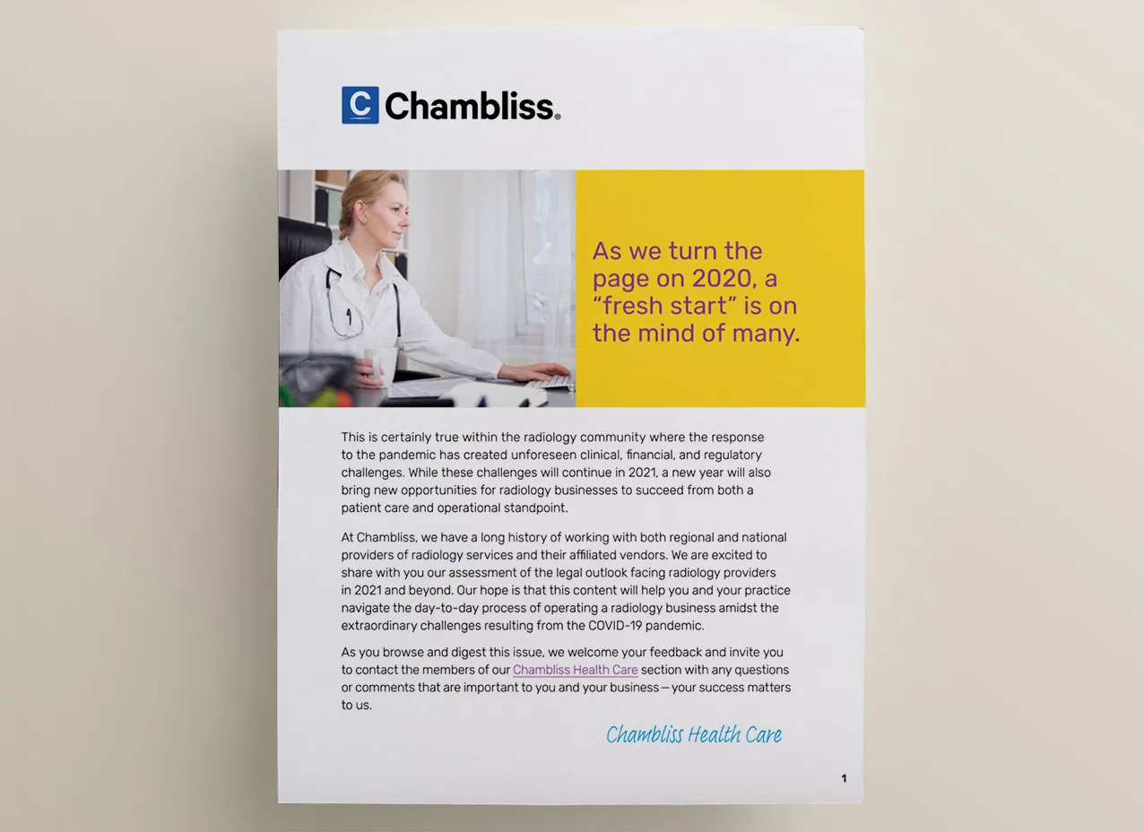 Publication design created for Chambliss Law.