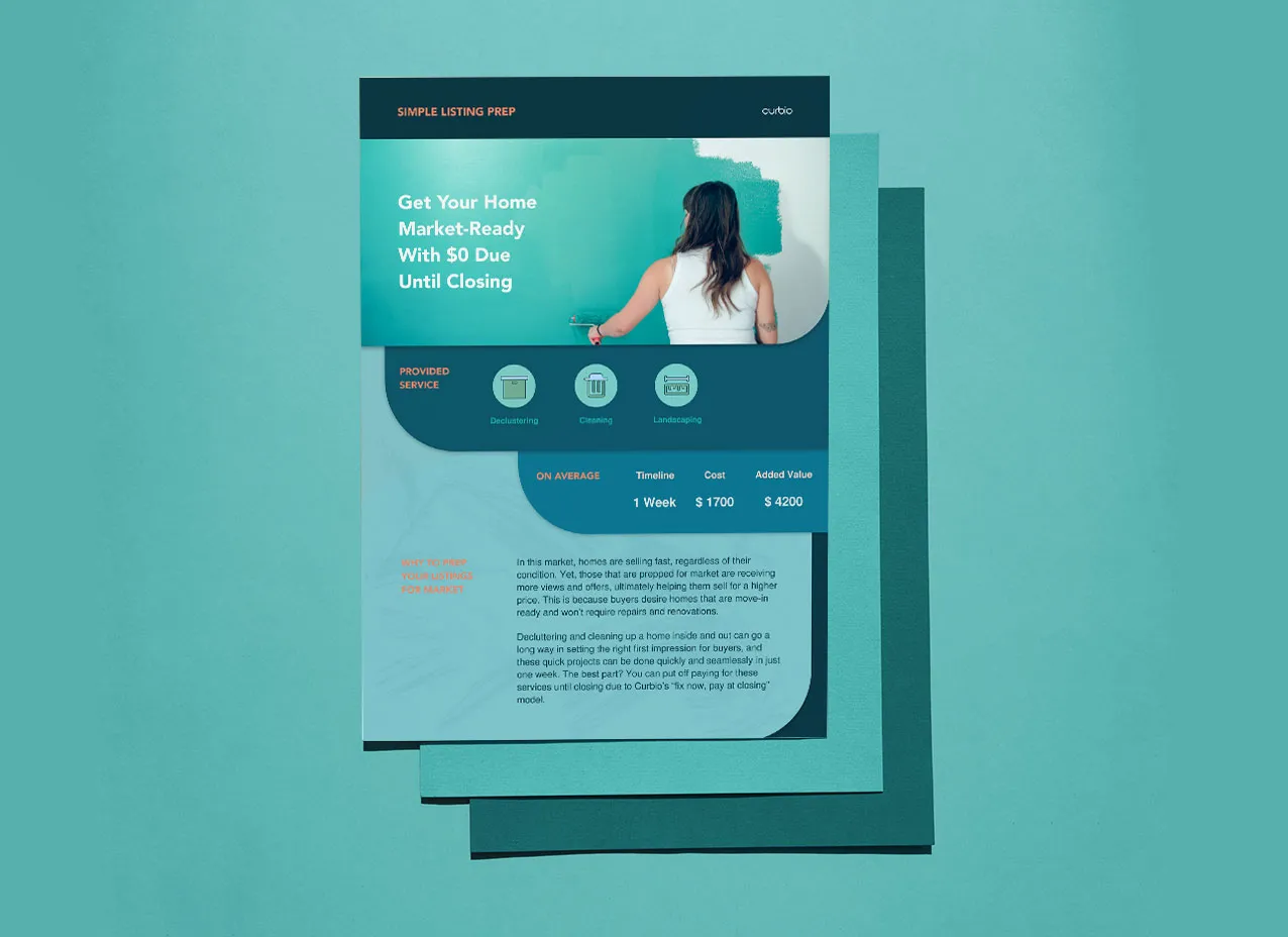 Mockup of listing prep flyer design created for Curbio.