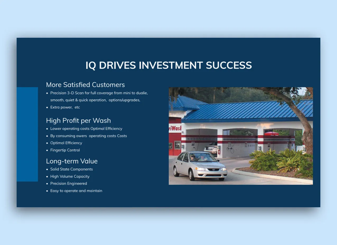 Presentation deck design created for D&S Car Wash Systems.