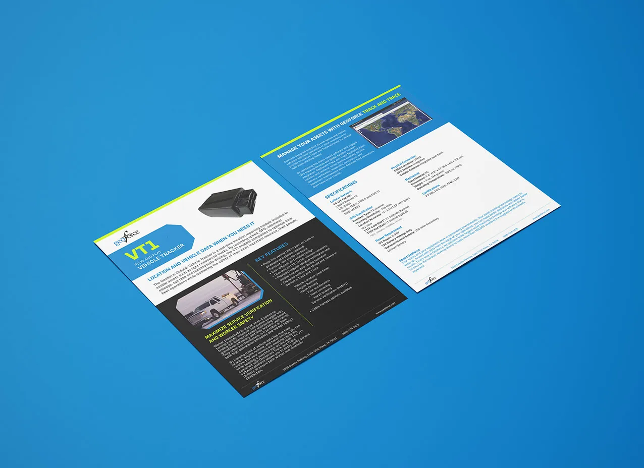 Spec sheets created for Geoforce, a Designity client.