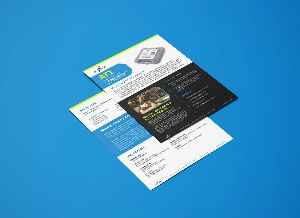 Spec sheets created for Geoforce, a Designity client.
