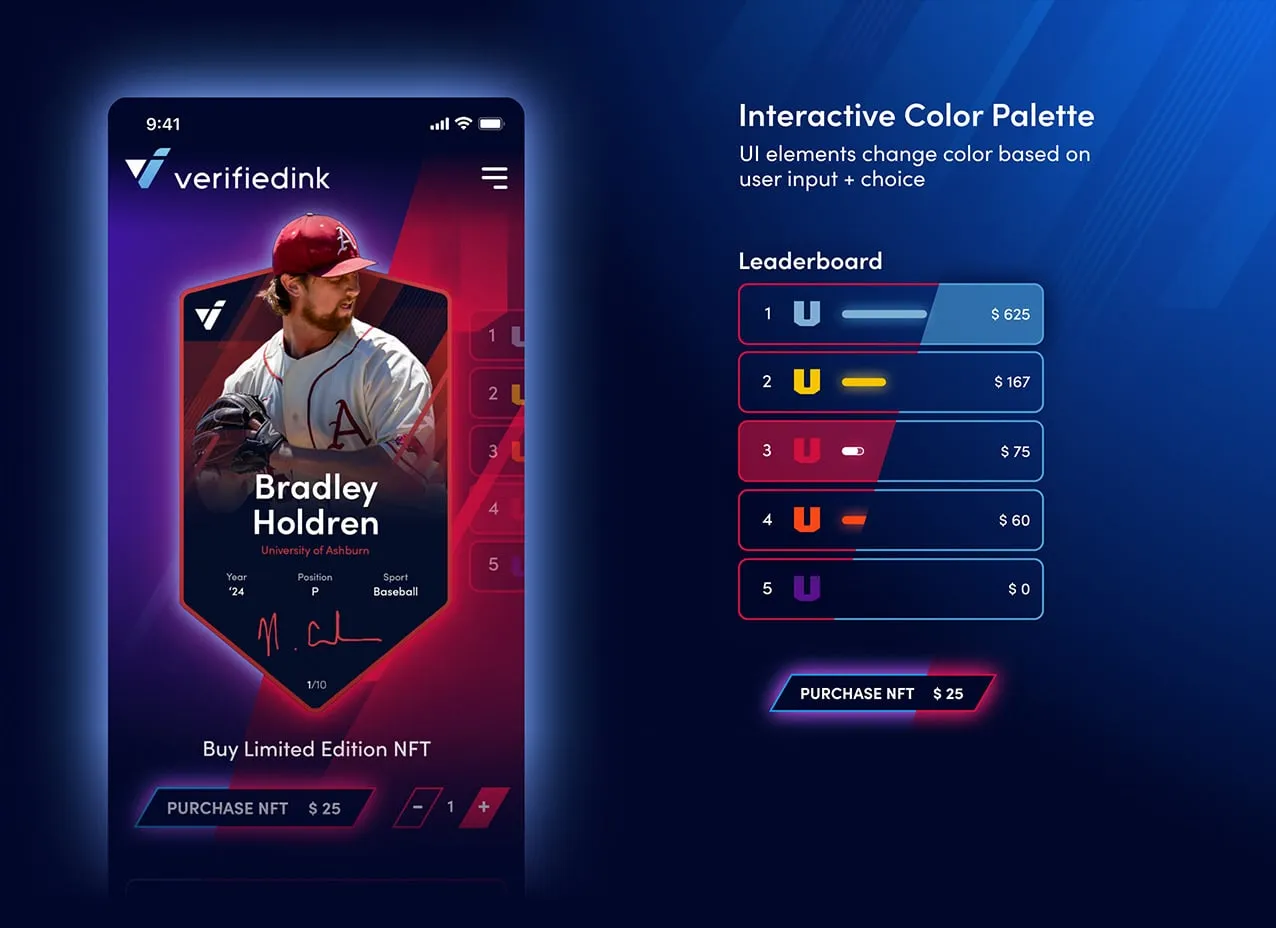 Mobile app design created for VerifiedInk, a sports NFT company.