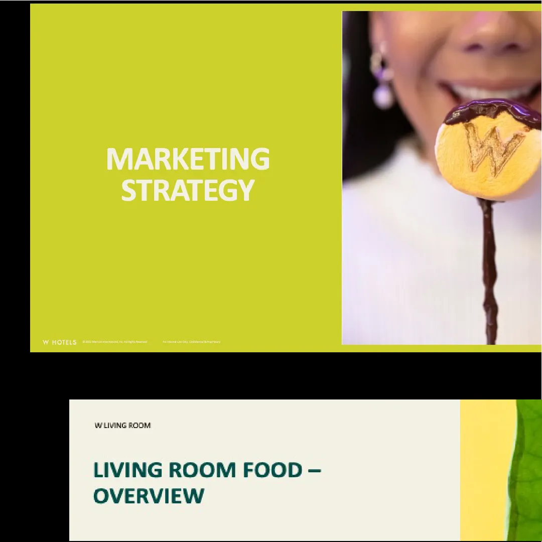 Slide from a Powerpoint presentation design created for W Hotels, a Marriott International Brand.