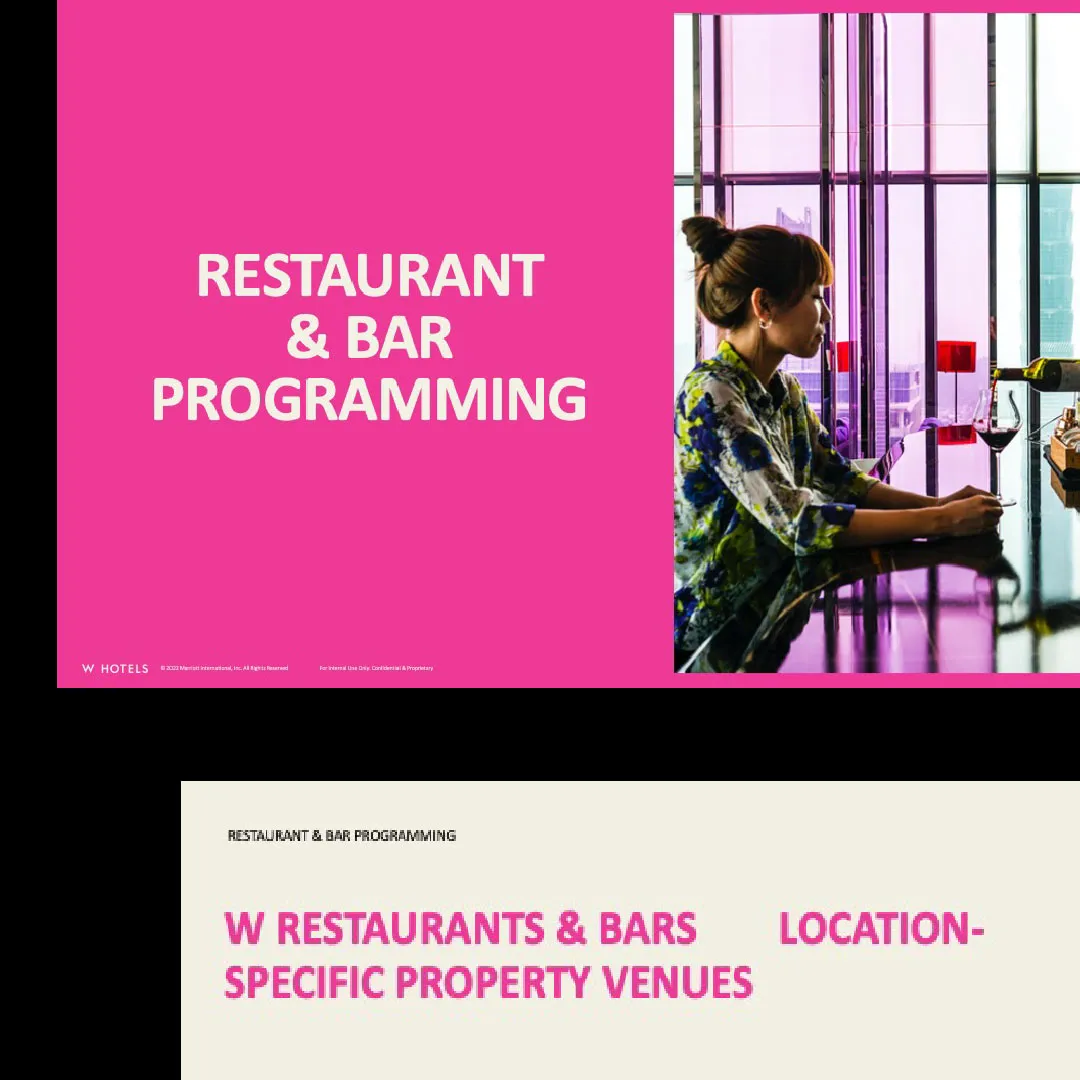 Slide from a Powerpoint presentation design created for W Hotels, a Marriott International Brand.