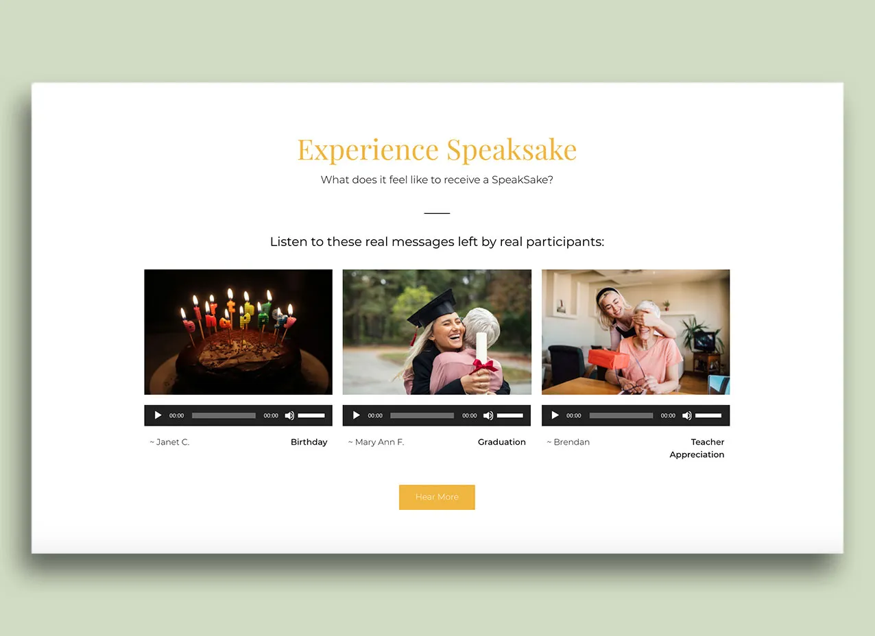 Web design created for Speaksake, a Designity client.