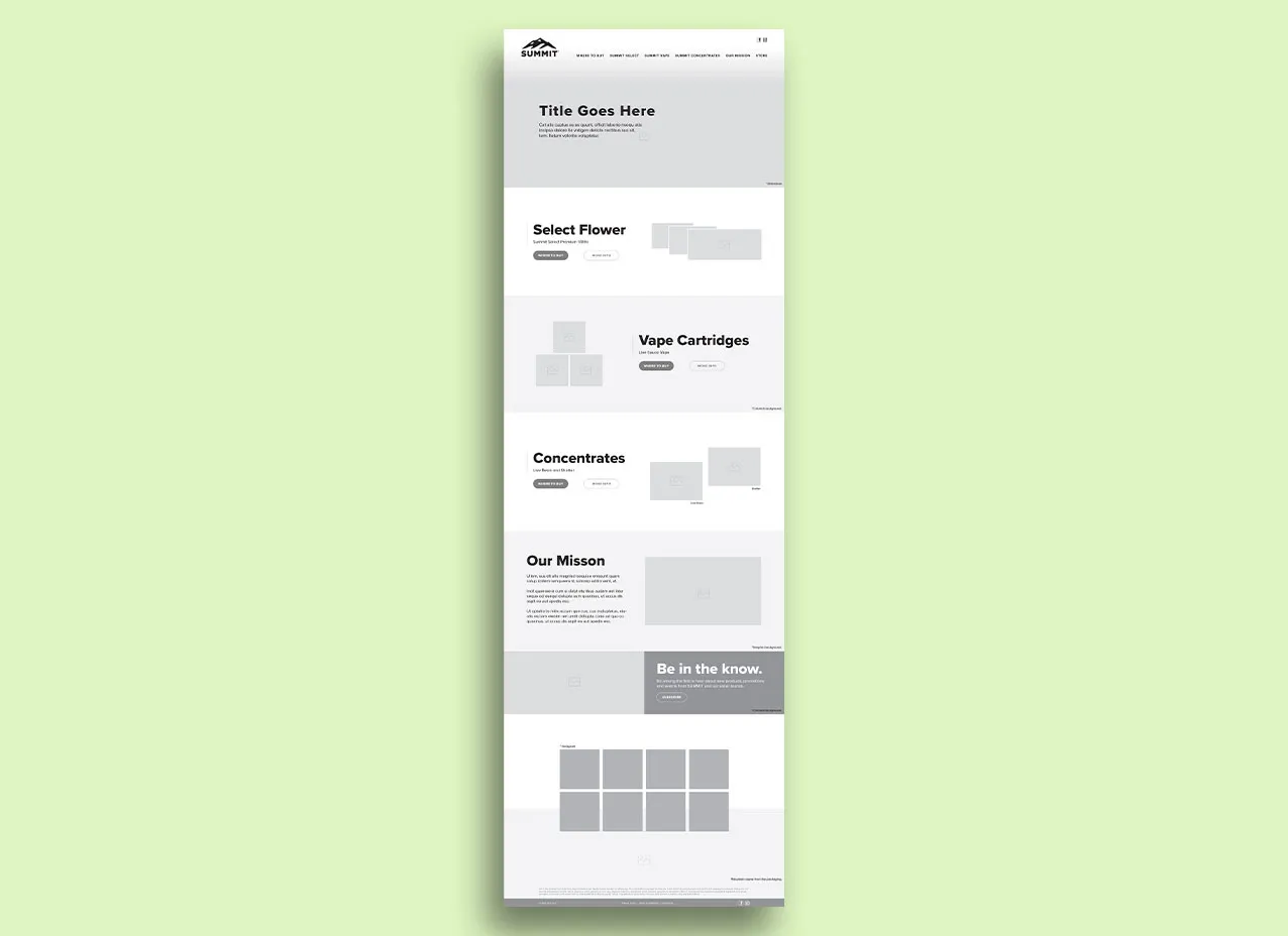 Wireframes for a web design project for Summit.