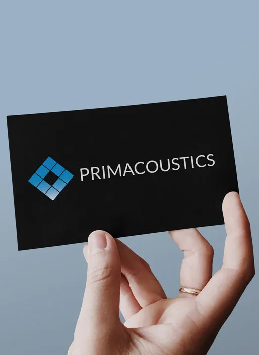 Primacoustics business card mock up by one of Designity's Creative Directors.