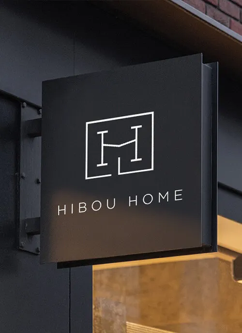 Hibou Home logo mock up created by Designity's Creative Director.