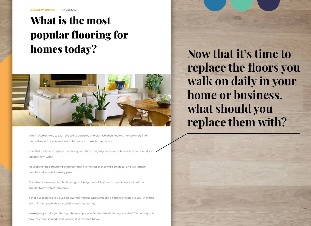 Flooret Copy & Content Writing by Designity highlighting an excerpt from a blog.