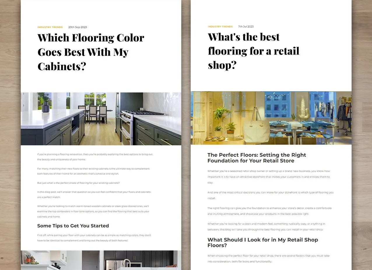 Flooret Copy & Content Writing by Designity with a display of copywriting examples.