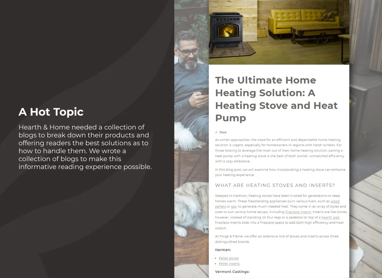 Hearth & Home Copy & Content Writing by Designity and the client's needs.