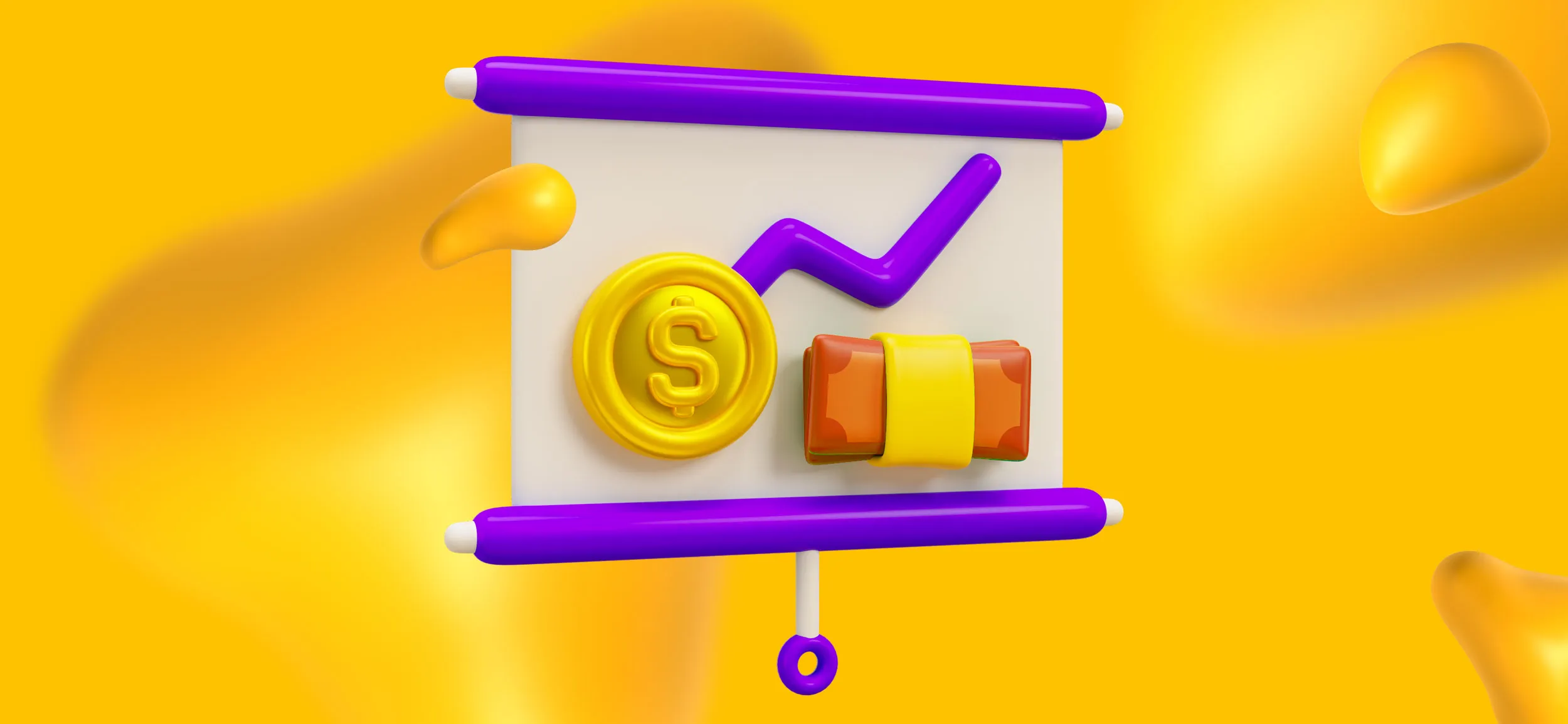 A growth chart with an arrow trending upward and surrounded by money!