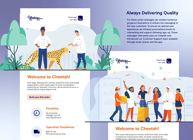 Email graphics for email campaigns created for Cheetah.