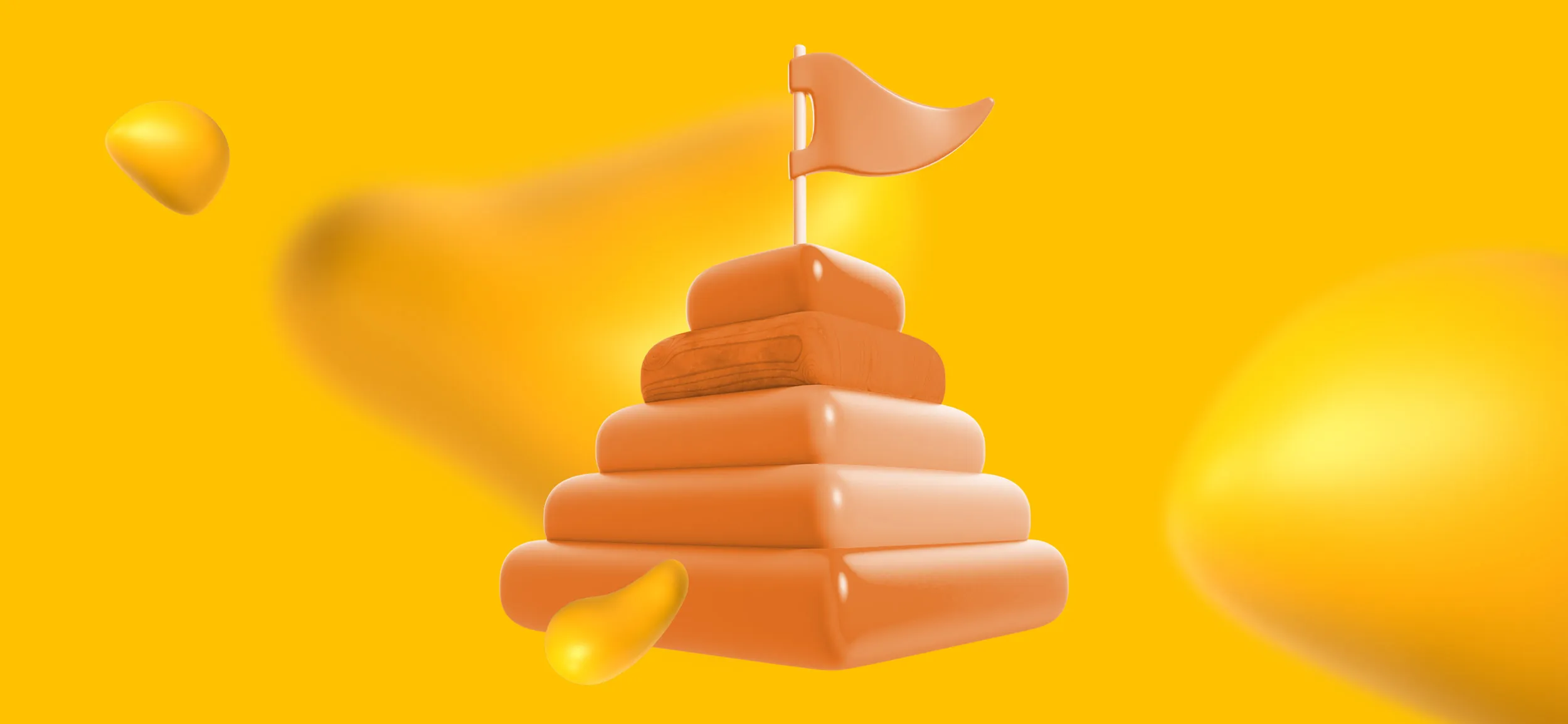 A pyramid with a flag on top.