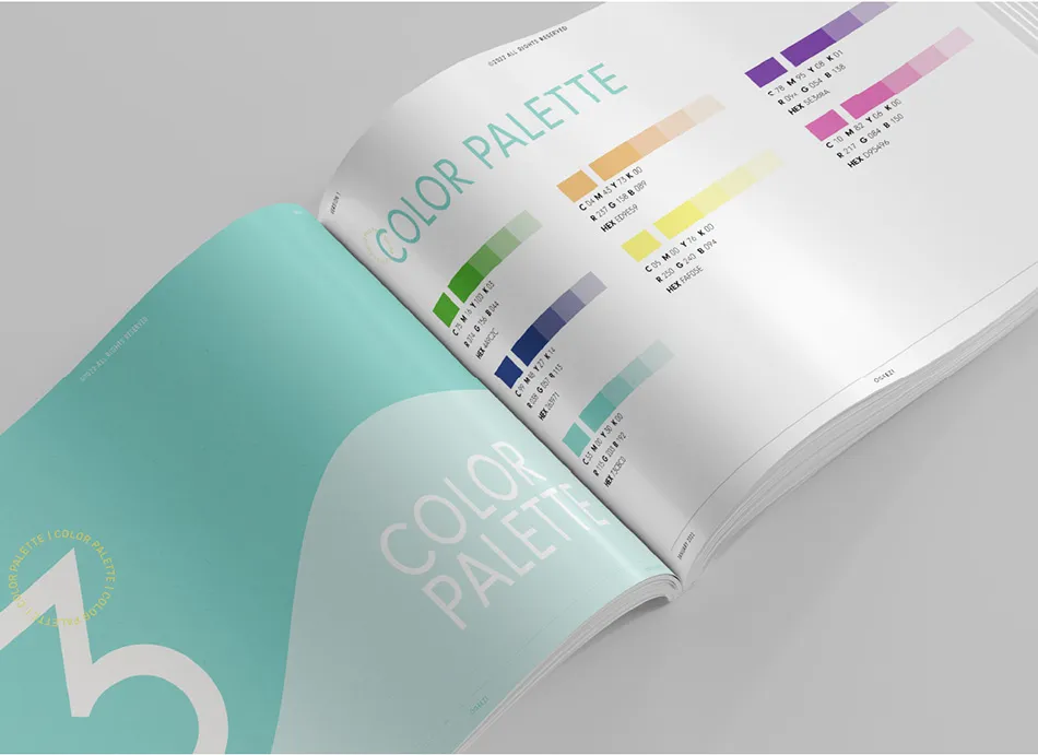 Immerse yourself in the vibrancy of Ogeez brandbook's color palette, carefully curated by Designity. 