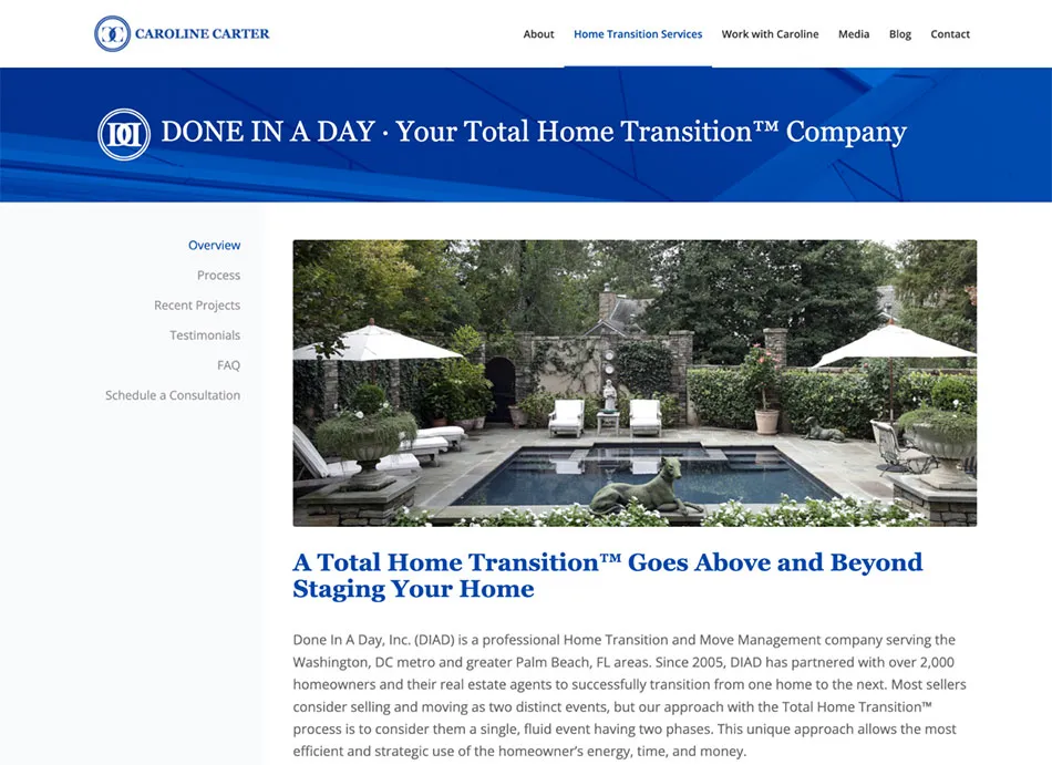 Web design created for a home transitioning small business.