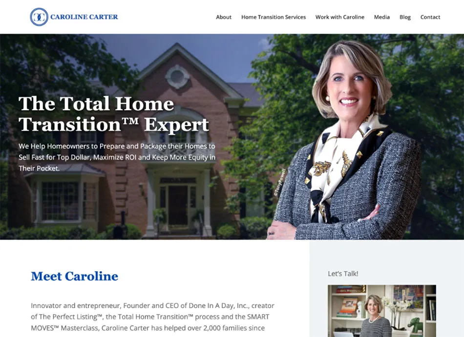 Web design created for Caroline Carter, a home transitioning small business.