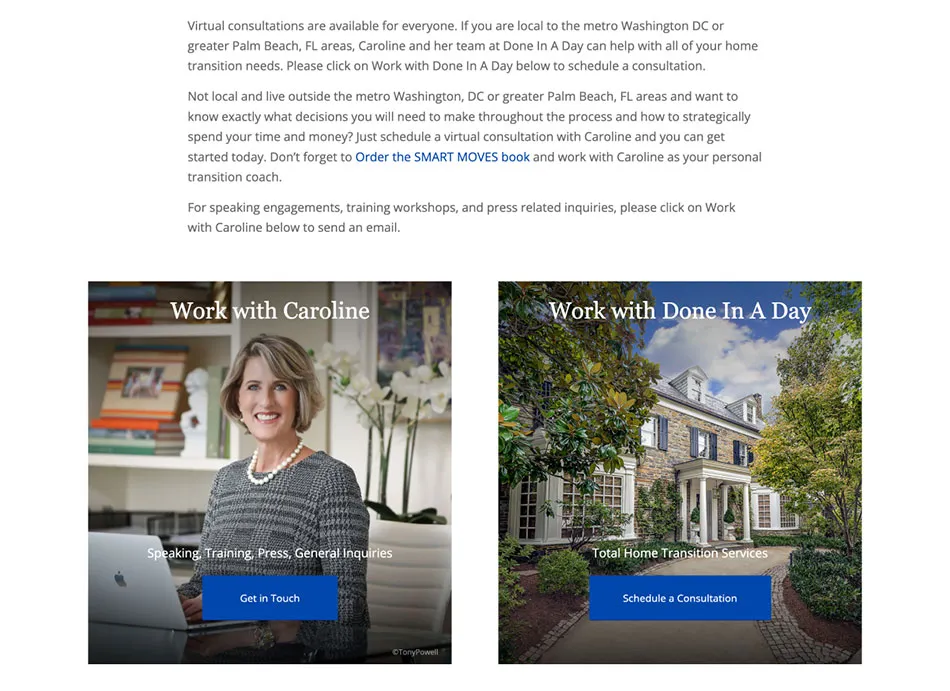 Web design created for a home transitioning small business.