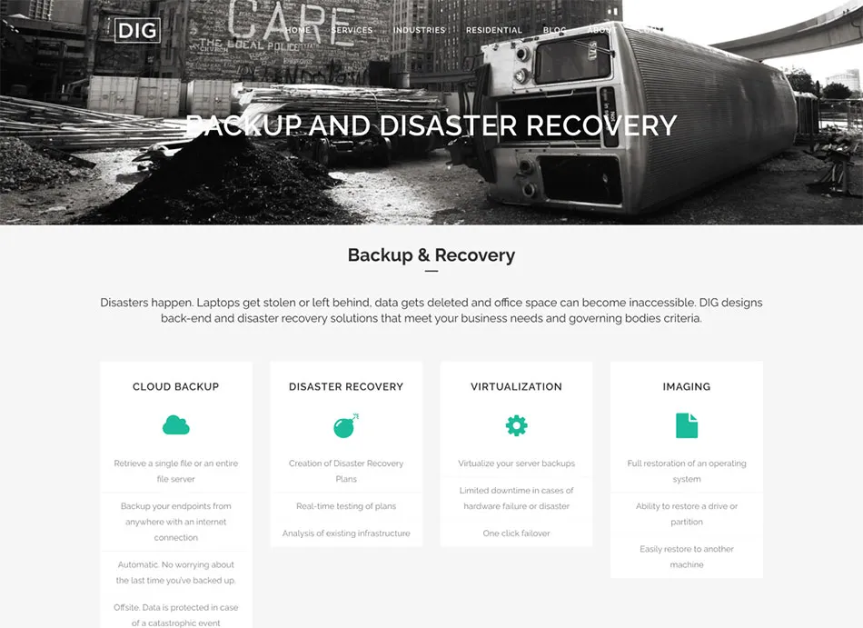 Screenshot of web design created for DIG, a Designity client.
