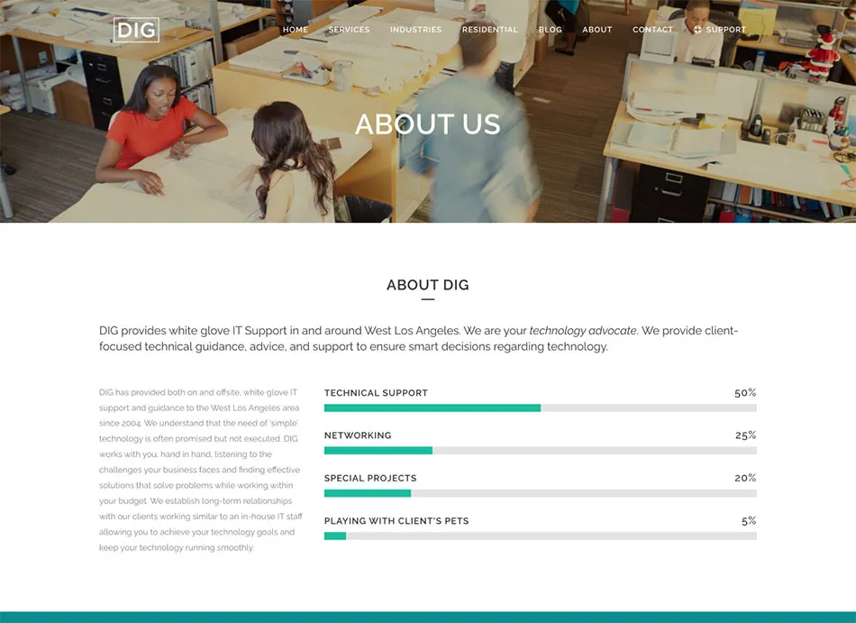 Screenshot from completed web design project created for DIG, a Designity client.
