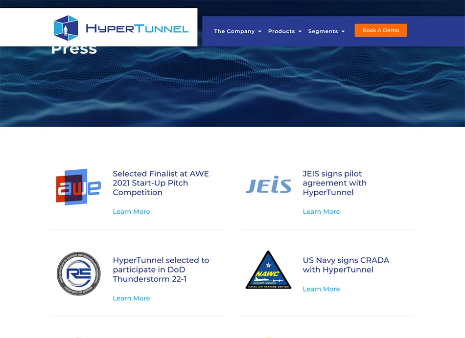 Screenshot from HyperTunnel's new website, designed by Designity.